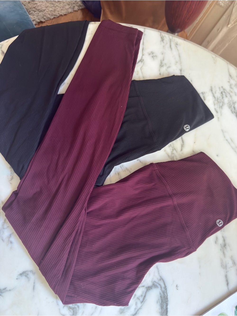 lululemon athletica Burgundy and Black Ribbed Leggings
